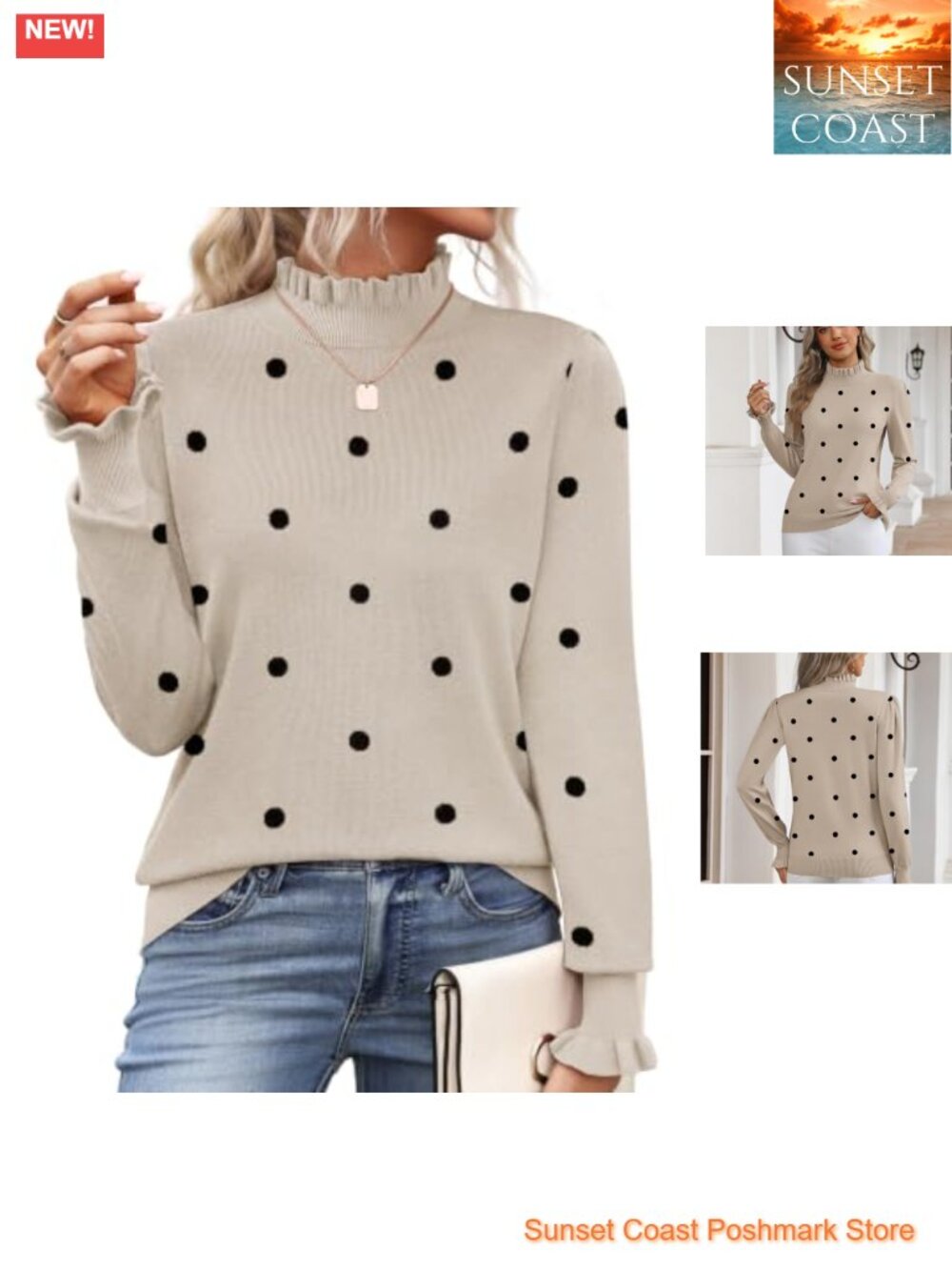 Zeagoo Turtleneck Sweater Ruffle Knit Long Sleeve Pullover